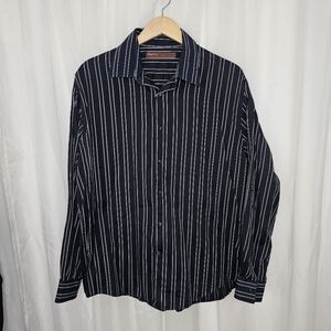 Perry Ellis Men's Black Striped Button Down Shirt Size XL
